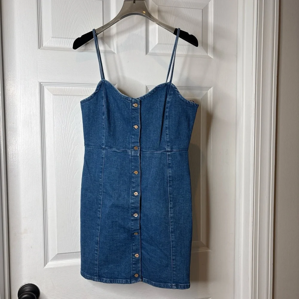 Pull&Bear Cami Denim Mini Dress‎ sweetheart neck spaghetti straps Size m - Picture 3 of 10